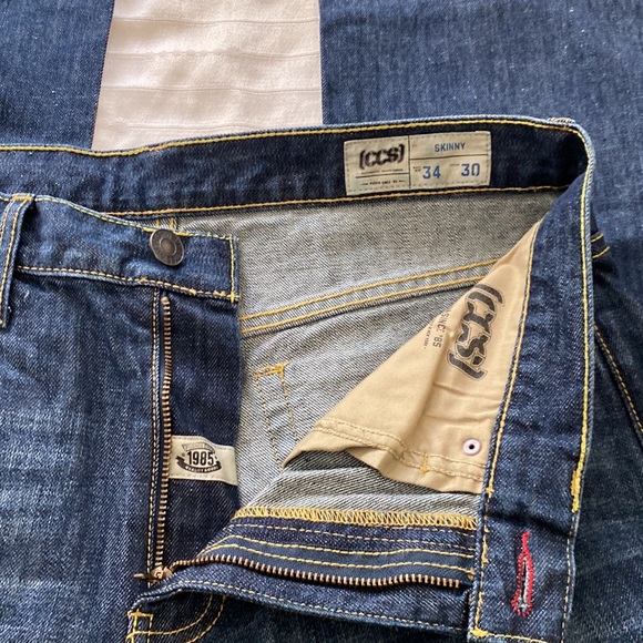 CCS 34x30 Skinny Fit Straight Leg Mens Blue Jeans - Picture 3 of 4